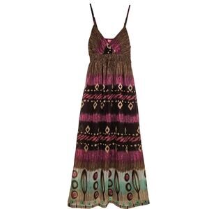 Vintage Y2K She's Cool Boho Print Maxi Sundress Size XL